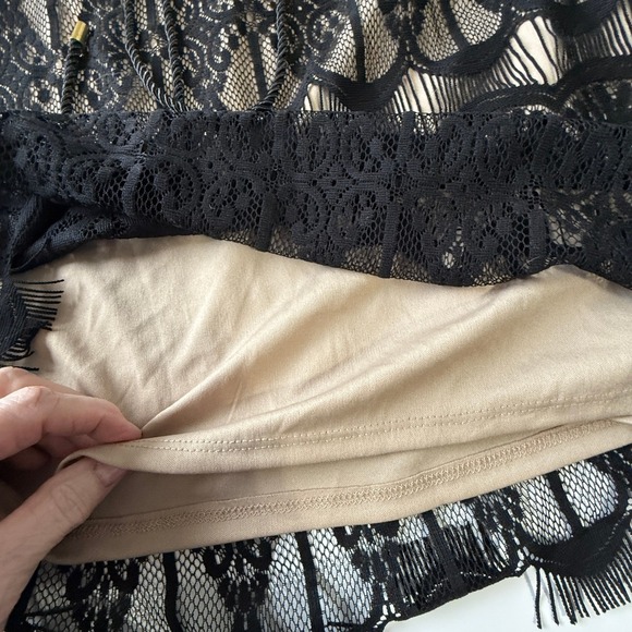 Tacera Black Lace Dress Womens Large Nude Lined Cocktail Party Belted - Picture 7 of 10